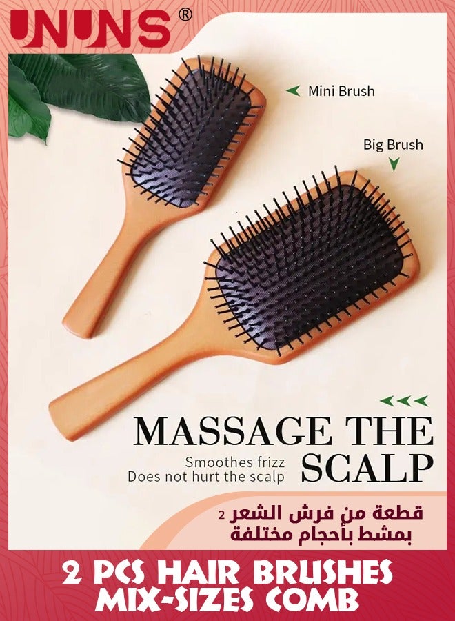UNUNS Bamboo Paddle Hair Brush,2 Pcs Air Cushion Massage Comb With Nylon Pin,Natural Wooden Massage Hairbrush Rectangular,Hair Styling Brush For Women Men Kids Toddlers,Wet And Dry Use - Image 4