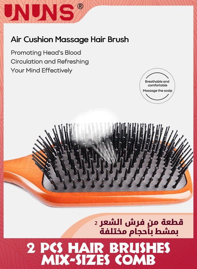 UNUNS Bamboo Paddle Hair Brush,2 Pcs Air Cushion Massage Comb With Nylon Pin,Natural Wooden Massage Hairbrush Rectangular,Hair Styling Brush For Women Men Kids Toddlers,Wet And Dry Use - Image 3