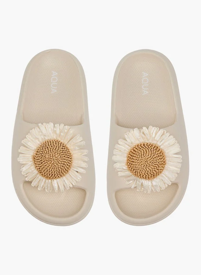 Aqua Girls Floral Accent Slip-On Slides