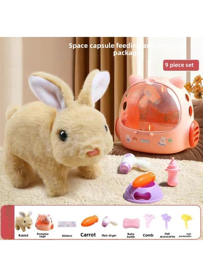 Children's Electric Simulation Small White Rabbit Will Call Girls Pet Doll Backpack Dog Gift Puzzle Plush Toy-Color:Yellow-backpack Cute Pet Rabbit [travel Convenient Suit]]-Specifications:[Rechargeable Battery Set] Long-lasting Cycle Convenient  - Image 1
