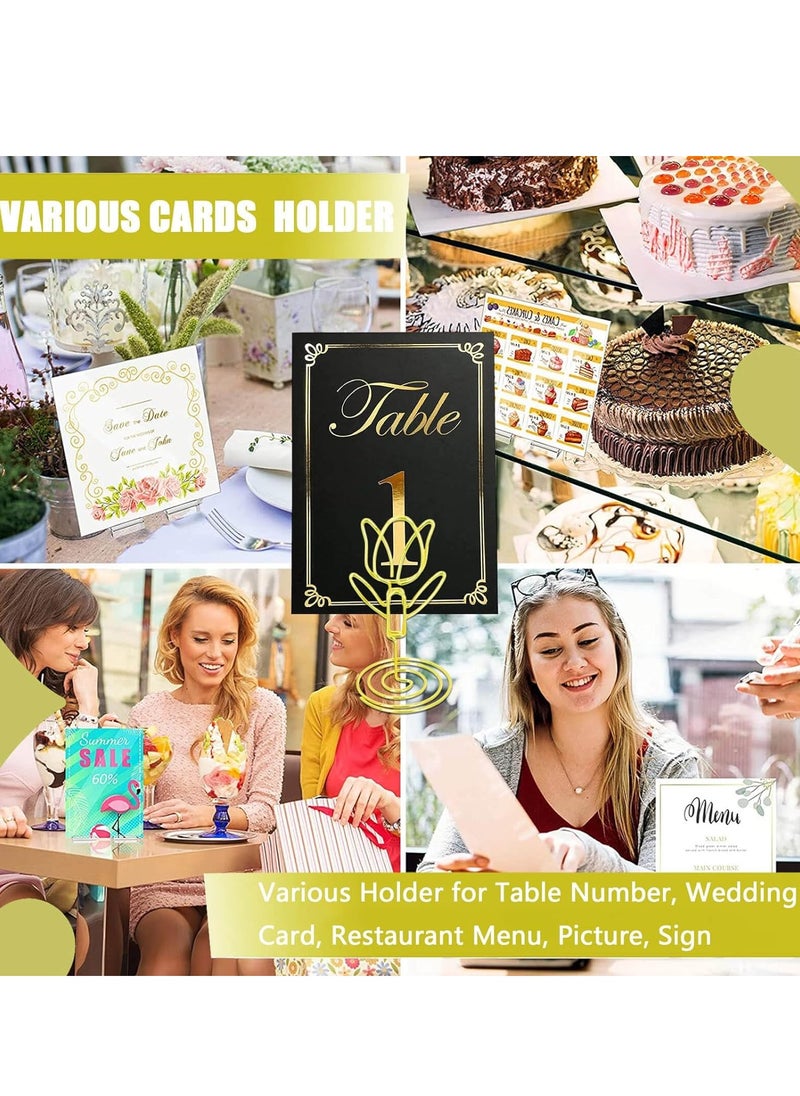 Generic Table Number Place Card Holders 10 PCS Gold Tulip Shape Photos Card Stand Business Card Card Holders for Wedding Party Mini Photo Playing Cards Holder Picture Menu Memo Clips  - Image 4