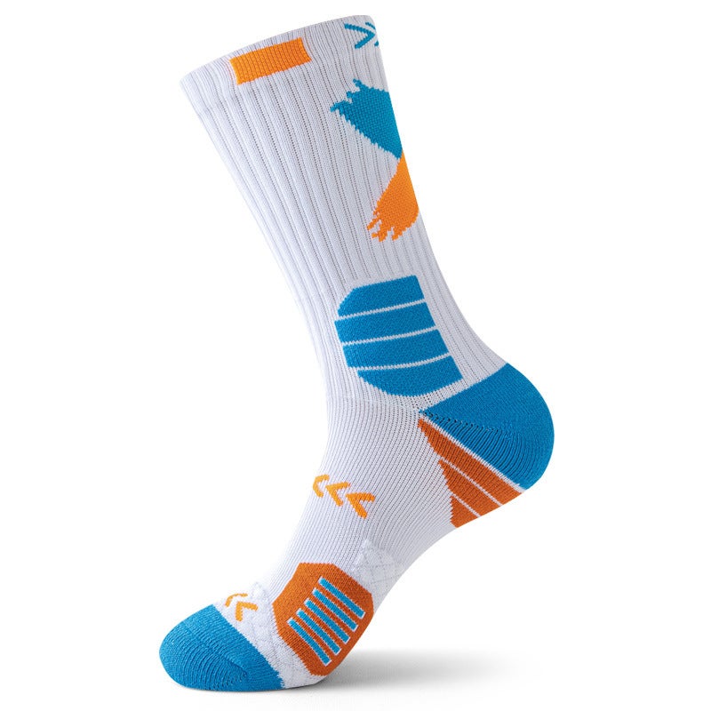 Generic Mens Cushioned Basketball Socks Mid-Calf Non-Slip L03-01 blue with orange