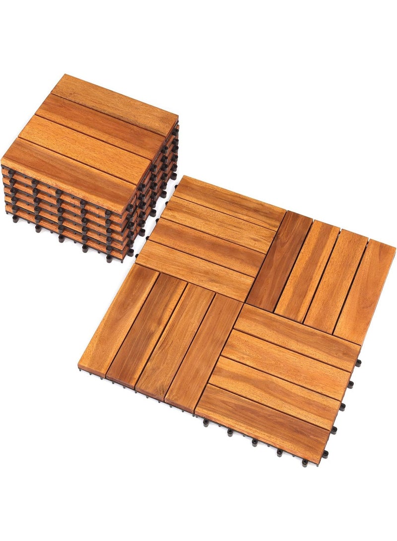 LINGWEI 10pcs Wooden Floor Tiles 30x3x30 cm Floor Decking Interlocking Tiles - Image 1