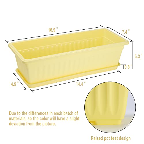 HOXHA 6 Pack Window Box Planter, 17 Inches Vegetable Flower Plastic Planter Boxes with Tray, Rectangular Planter Indoor and Outdoor Flower Pots for Windowsill, Patio, Porch, Garden Balcony, Yellow - Image 3