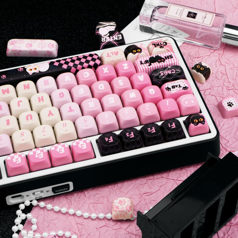 COOMICKEY MOA Profile PBT Keycaps 134 Key PBT Dye-Sublimation Keycaps with Black & Pink Cute Cat Custom Keycap Set for Cherry Gateron MX Swithes Mechanical Keyboards - Image 5