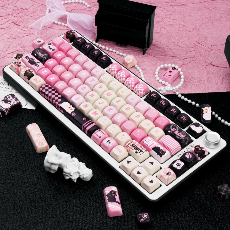 COOMICKEY MOA Profile PBT Keycaps 134 Key PBT Dye-Sublimation Keycaps with Black & Pink Cute Cat Custom Keycap Set for Cherry Gateron MX Swithes Mechanical Keyboards - Image 4