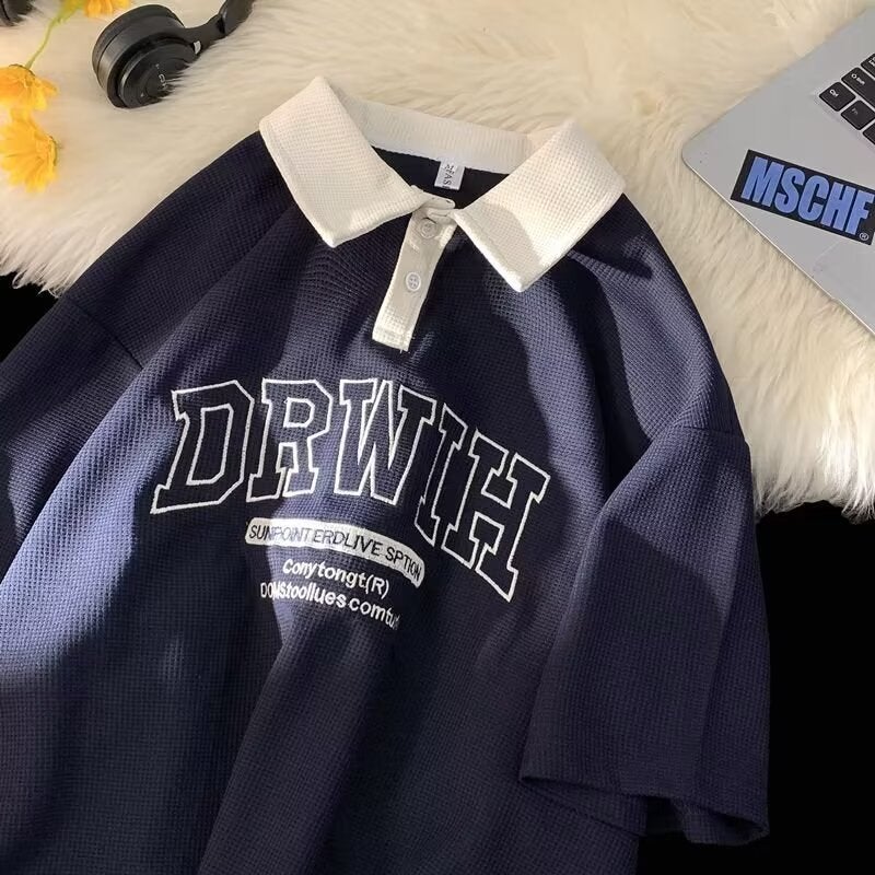 American Style Retro T-Shirt Men'S New Arrival 2024 Summer Couples Polo Collar Short Sleeve T-Shirt Loose Unique Design Top - Image 4