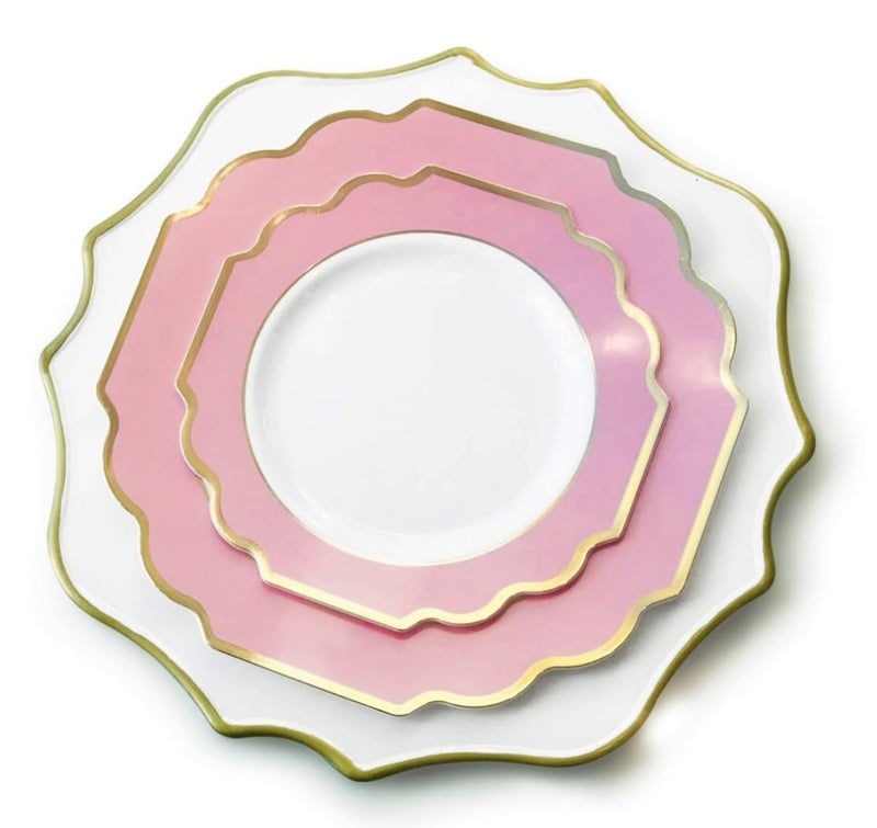 OCCASIONS FINEST PLA "" OCCASIONS "" 40 Plates Pack  Heavyweight Disposable Wedding Party Plastic Plates (6.5'' Cake/Dessert Plate  Imperial White/Light Pink & Gold) - Image 4