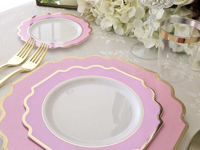 OCCASIONS FINEST PLA "" OCCASIONS "" 40 Plates Pack  Heavyweight Disposable Wedding Party Plastic Plates (6.5'' Cake/Dessert Plate  Imperial White/Light Pink & Gold) - Image 2