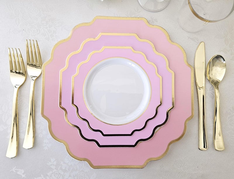 OCCASIONS FINEST PLA "" OCCASIONS "" 40 Plates Pack  Heavyweight Disposable Wedding Party Plastic Plates (6.5'' Cake/Dessert Plate  Imperial White/Light Pink & Gold) - Image 3