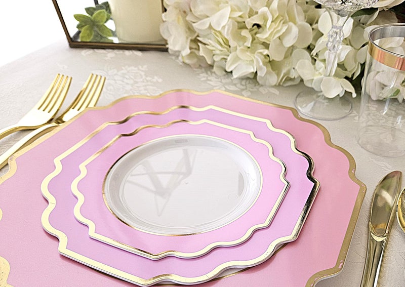 OCCASIONS FINEST PLA "" OCCASIONS "" 40 Plates Pack  Heavyweight Disposable Wedding Party Plastic Plates (6.5'' Cake/Dessert Plate  Imperial White/Light Pink & Gold) - Image 5