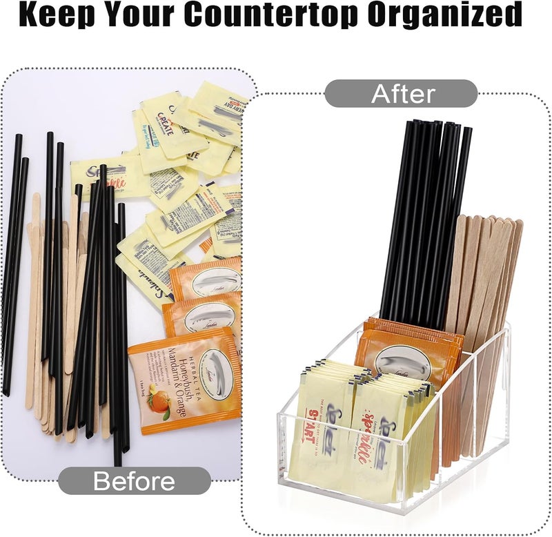 ELLDOO 3-Section Sugar Packet Holder, Clear Acrylic Sugar Bowl for Restaurant, Tea Bag Organizer, Small Condiments Packet Holder Sugar Caddy Dispenser for Countertop Coffee Bar - Image 3