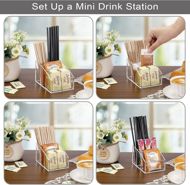ELLDOO 3-Section Sugar Packet Holder, Clear Acrylic Sugar Bowl for Restaurant, Tea Bag Organizer, Small Condiments Packet Holder Sugar Caddy Dispenser for Countertop Coffee Bar - Image 4