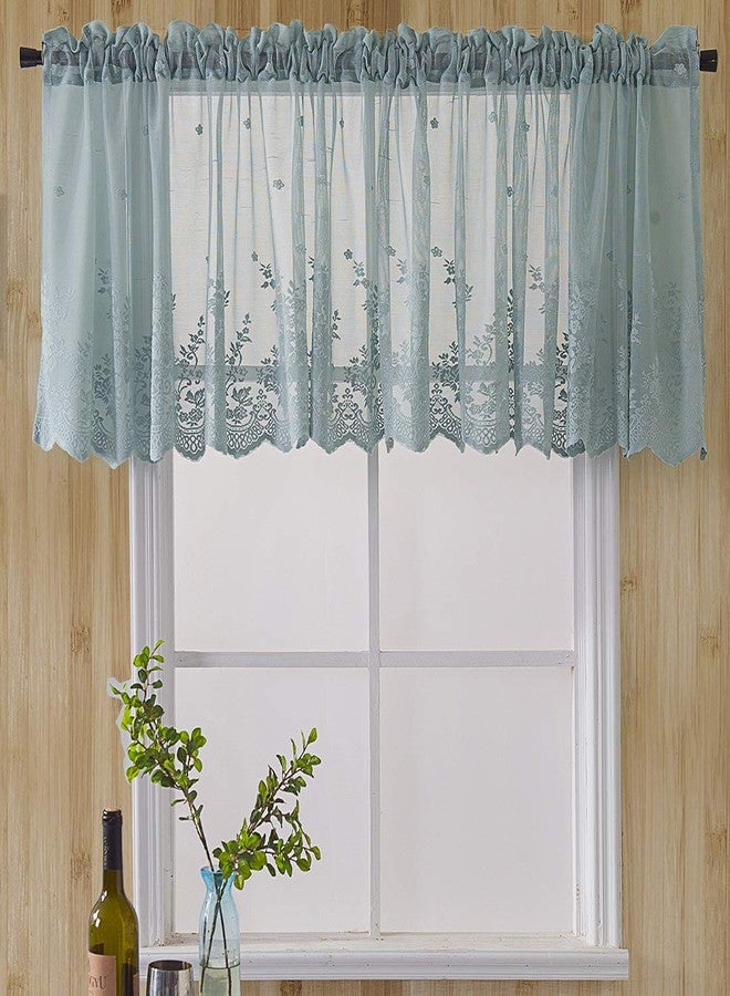 vctops Lace Sheer Kitchen Cafe Curtain Valance Floral Embroidered Rod Pocket Short Curtain for Small Window 1 Piece (51" x 16", Blue) - Image 1