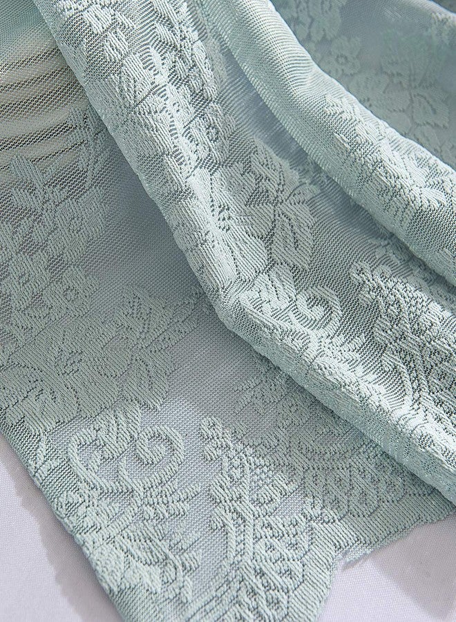 vctops Lace Sheer Kitchen Cafe Curtain Valance Floral Embroidered Rod Pocket Short Curtain for Small Window 1 Piece (51" x 16", Blue) - Image 5