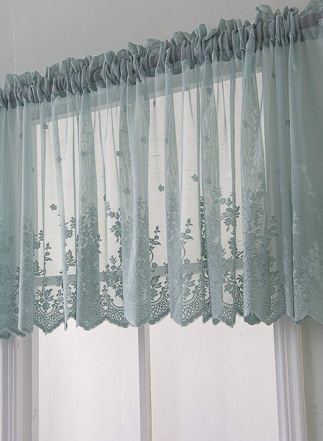 vctops Lace Sheer Kitchen Cafe Curtain Valance Floral Embroidered Rod Pocket Short Curtain for Small Window 1 Piece (51" x 16", Blue) - Image 3
