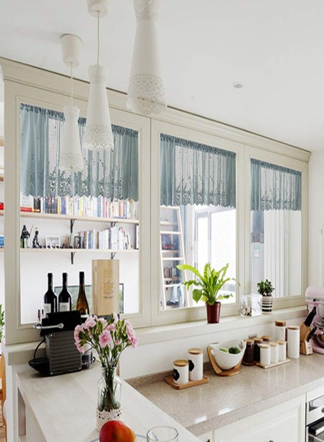 vctops Lace Sheer Kitchen Cafe Curtain Valance Floral Embroidered Rod Pocket Short Curtain for Small Window 1 Piece (51" x 16", Blue) - Image 4