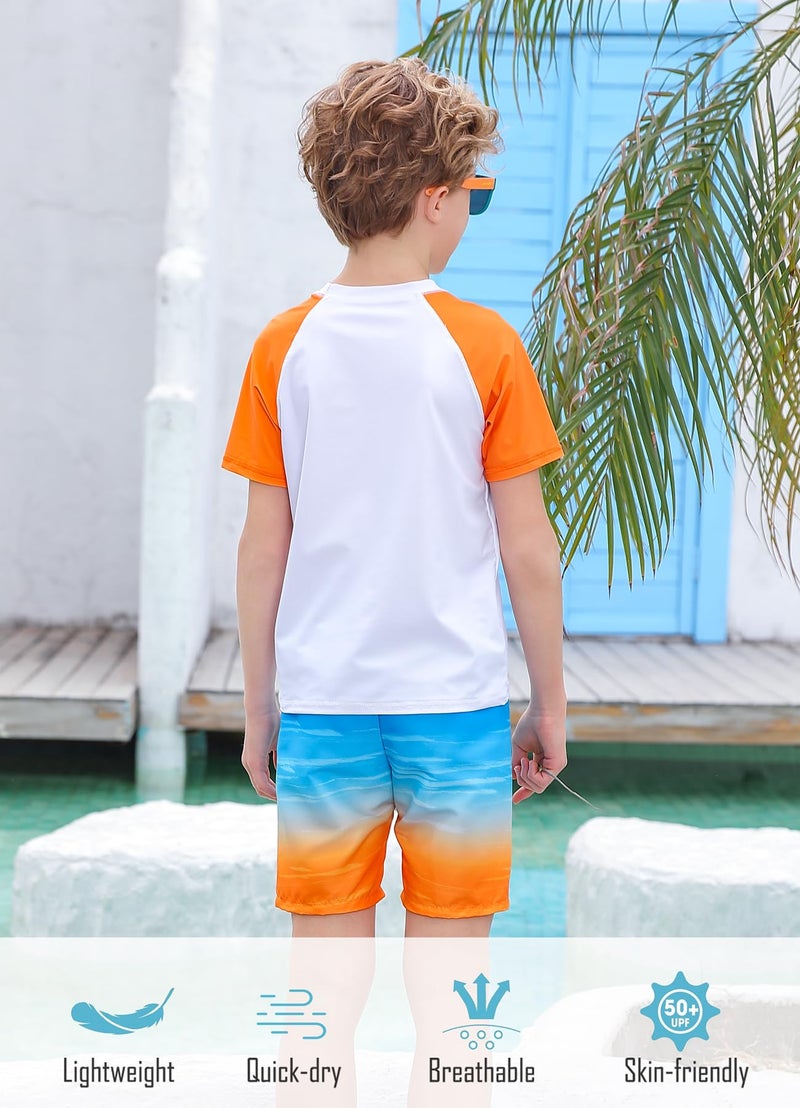 SunFocus Bathing Suits Boys Size 8 Orange Swimsuit 2 Piece Boys Swim Trunks with Rash Guard Short Sleeve Swim Sets Trunks with Liner - Image 5