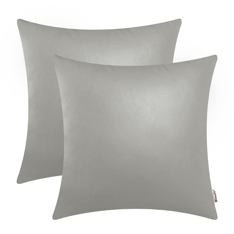 BRAWARM Faux Leather Throw Pillow Covers 20 X 20 Inches  Medium Gray Leather Pilow Covers Pack of 2 Solid Dyed Leather Pillowcases for Couch Bed Sofa Garden Home Decorative