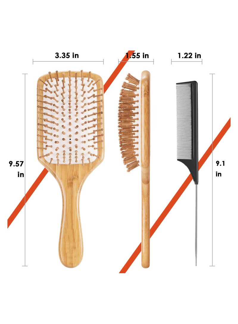 KASTWAVE Hair Brush Set, Natural Wooden Bamboo Hair Brush, Bamboo Detangling Hairbrush for Massaging Scalp, Eco-Friendly Paddle Hairbrush for Women/Men/Kids Make Thin Long Curly Hair Health - Image 2
