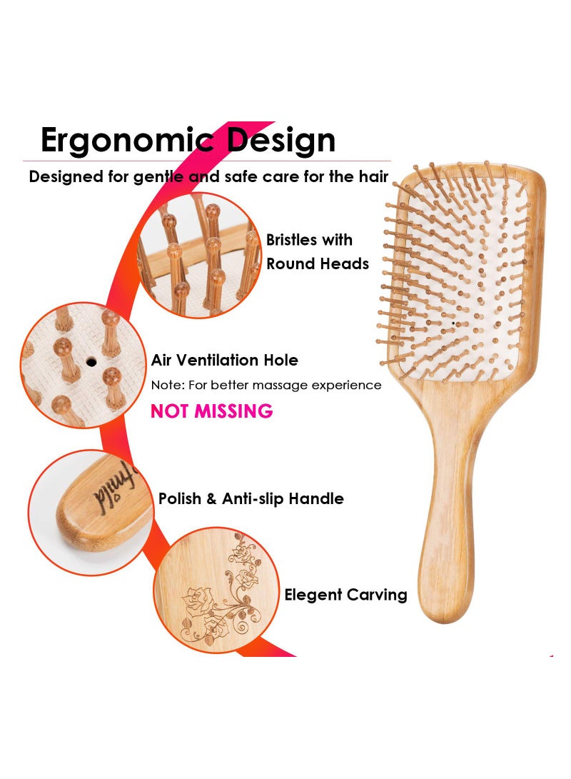 KASTWAVE Hair Brush Set, Natural Wooden Bamboo Hair Brush, Bamboo Detangling Hairbrush for Massaging Scalp, Eco-Friendly Paddle Hairbrush for Women/Men/Kids Make Thin Long Curly Hair Health - Image 4