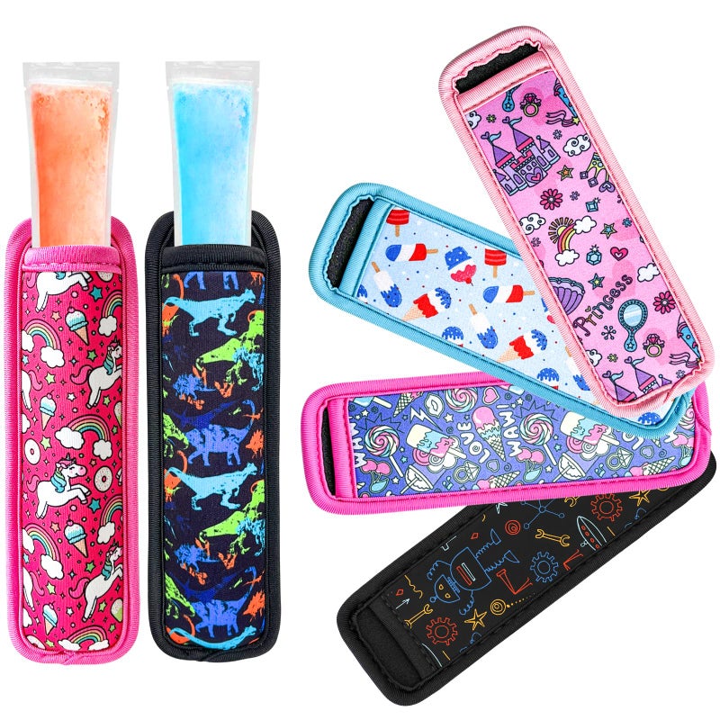 Amintiri Popsicle Holder for Kids 6 Pieces AntiFreezing Neoprene Sleeves Cute Ice Pop Holder Reusable Washable for Boys Girls