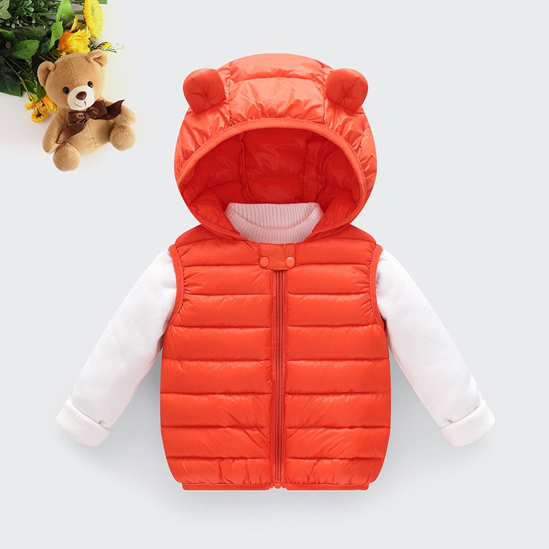 Generic 2020 Kids Padded Vest Cute Hooded Ear Lightweight Orange
