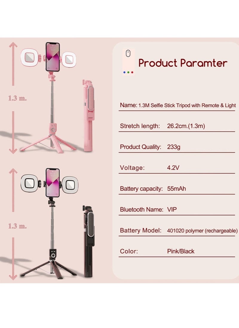 Generic - Dual-Light Selfie Stick Tripod, Retractable Mobile Phone Holder Equipped With Wireless Bluetooth Remote Control, Suitable For Daily Travel And Camping Shooting - Image 1