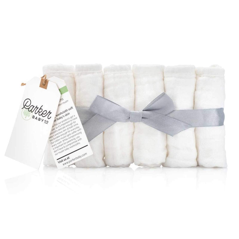 Parker Baby Co. Parker Baby Washcloths  6 Pack of 100 Cotton Muslin Wash Cloths  Soft Absorbent and Natural  White 