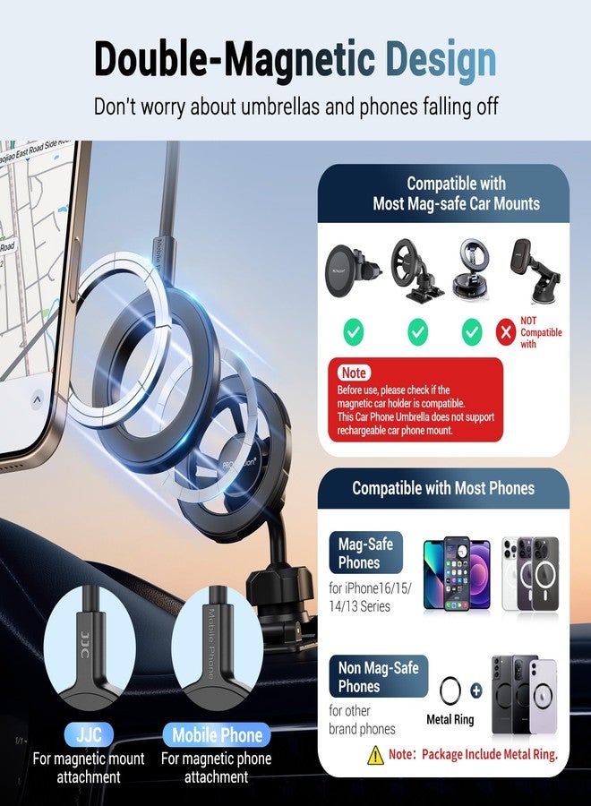 Kiorafoto Car Phone Umbrella for Sun,Dual Magnetic Cellphone Sunshade Shield for Magsafe Car Phone Holder & for iPhone 16 Pro Max 15 14 13 12 Plus,UPF 45+ Cellphone Umbrella for Driving Anti-Glare Anti-Heating - Image 3