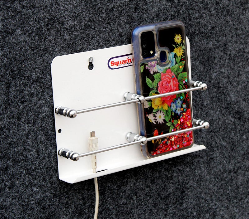 SQUARO Double Mobile Stand Dual Phone Charging Holder TV AC Remote Multipurpose Holder Stand for Home Wall Mount Shelf (White, 1Pcs.) - Image 1