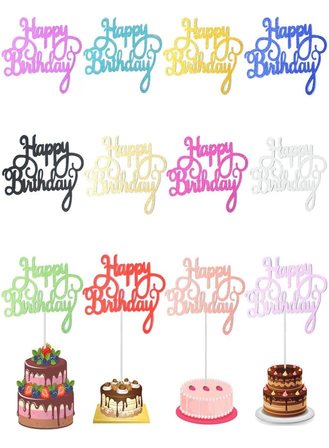 Chewarelly 24 Pack Multi Colors Birthday Cake Topper Set, Glitter Cake Bunting Decor Birthday Cake Picks Party Decorations Supplies(Classic) - Image 1