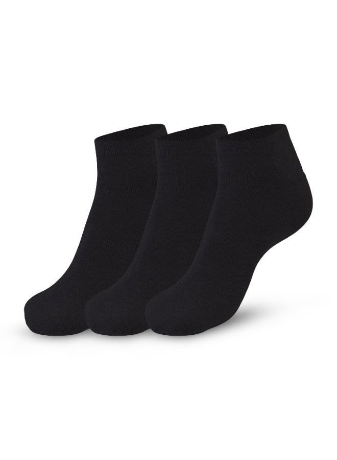 أيه إم بي إم جوارب رياضية قصيرة (Low-cut) للرجال من مزيج القطن (عبوة من 3 أزواج) - خفيفة الوزن، فائقة النعومة، تثبيت محكم ولطيف، خياطة معززة، لطيفة على البشرة - لون أسود. - Image 1
