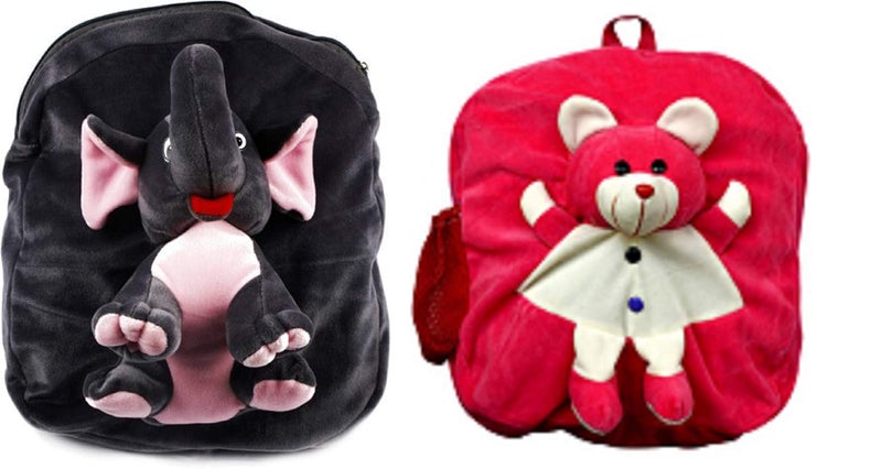 blue tree School Bag For Kids Soft Plush Backpack Combo Cartoon Bags Mini Travel Bag for for Girls Boys Toddler Baby (Full Body Elephant & Half Teddy) - Image 5