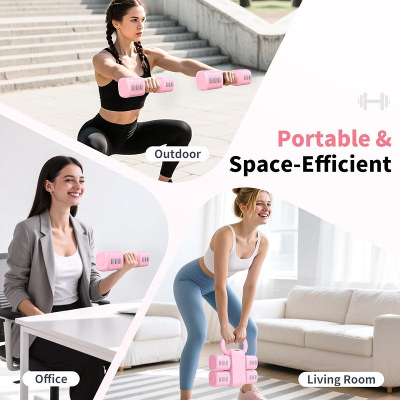 Adjustable Dumbbells Set - 2-in-1 4-Level Free Weights with Kettlebell Form, Quick Change 1/1.5/2/2.5kg Each for Women's Home Gym and Outdoor Training, Adjustable Dumbbells for Women - Image 4