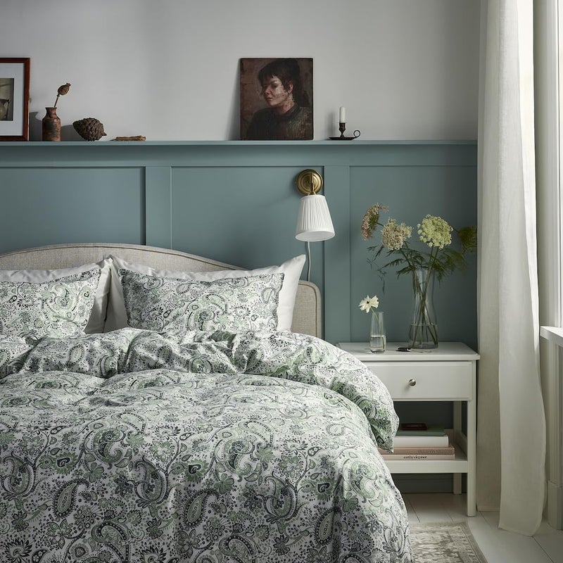 JENIFO RODGERSIA Duvet Cover and 2 Pillowcases, 240x220/50x80 cm (94x87/20x31) Green Soft Cotton Bedding Set - Image 2