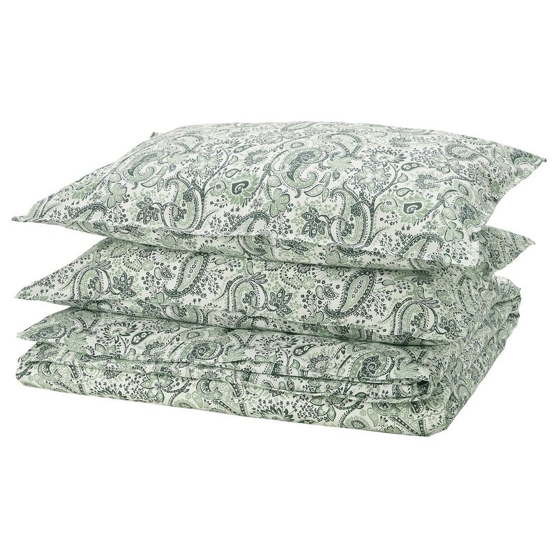 JENIFO RODGERSIA Duvet Cover and 2 Pillowcases, 240x220/50x80 cm (94x87/20x31) Green Soft Cotton Bedding Set - Image 1
