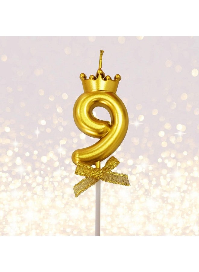 FI - FLICK IN FI - FLICK IN 1 Pc 9 Number Candle for Birthday Cake Metallic Gold Number Nine Candle with Crown on Top for Anniversary Cake Topper 9th Birthday Cake Decoration 0-9 Number Candles (Pack of 1, Gold)  - Image 1