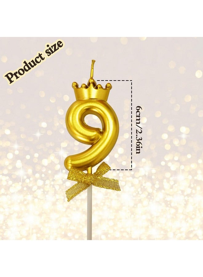 FI - FLICK IN FI - FLICK IN 1 Pc 9 Number Candle for Birthday Cake Metallic Gold Number Nine Candle with Crown on Top for Anniversary Cake Topper 9th Birthday Cake Decoration 0-9 Number Candles (Pack of 1, Gold)  - Image 2