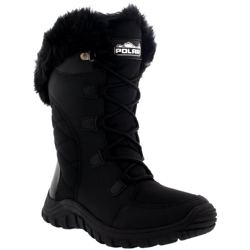 POLAR Womens Quilted Lace Up Black Outdoor Snow Rain Duck Boot - 9 - BLK40 YC0129 - Image 1