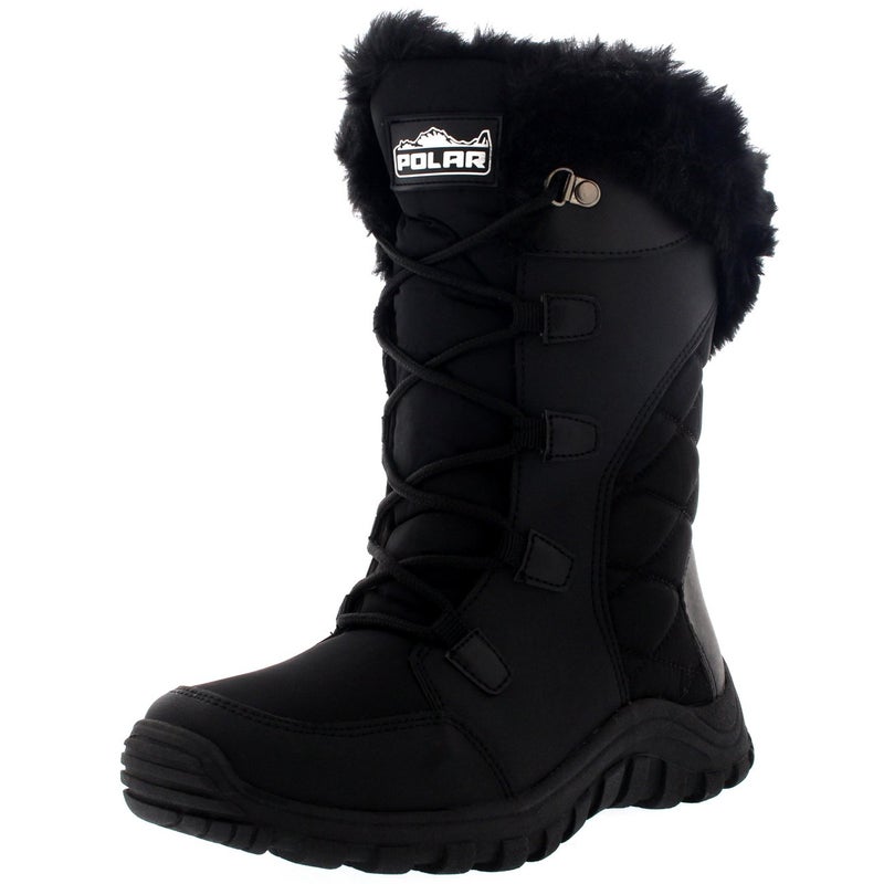 POLAR Womens Quilted Lace Up Black Outdoor Snow Rain Duck Boot - 9 - BLK40 YC0129 - Image 3
