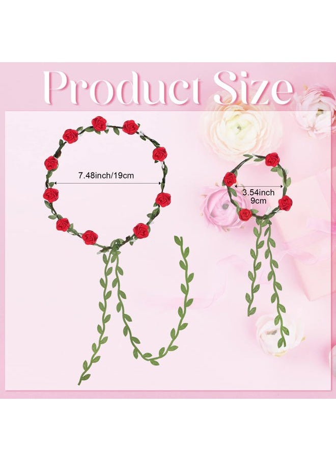 Medcore 48 Pcs Flower Crowns and Bracelets Kit 24 Boho Flower Garland Headbands Hair Wreath 24 Floral Wristbands for Girls Wedding Birthday Party Supplies  - Image 2