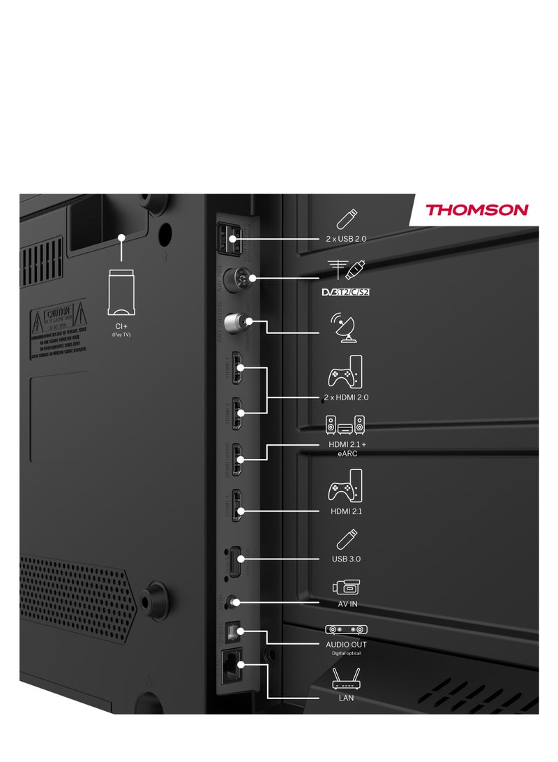 Thomson تلفاز Thomson الذكي 55 بوصة 4K UHD – موديل 2025 مع مساعد جوجل الصوتي، التحكم الصوتي الذكي، يوتيوب ونتفليكس مدمجين، شاشة بدقة 3840x2160 بكسل، تصميم أرجل جانبية – تلفاز LED بدون إطار - Image 5