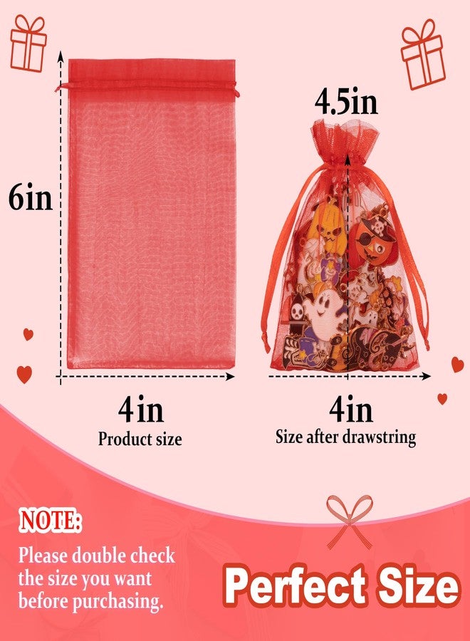 Crweety 50 Pcs, Organza Packaging Bags (Red, 4 x 6 Inch) - Image 2