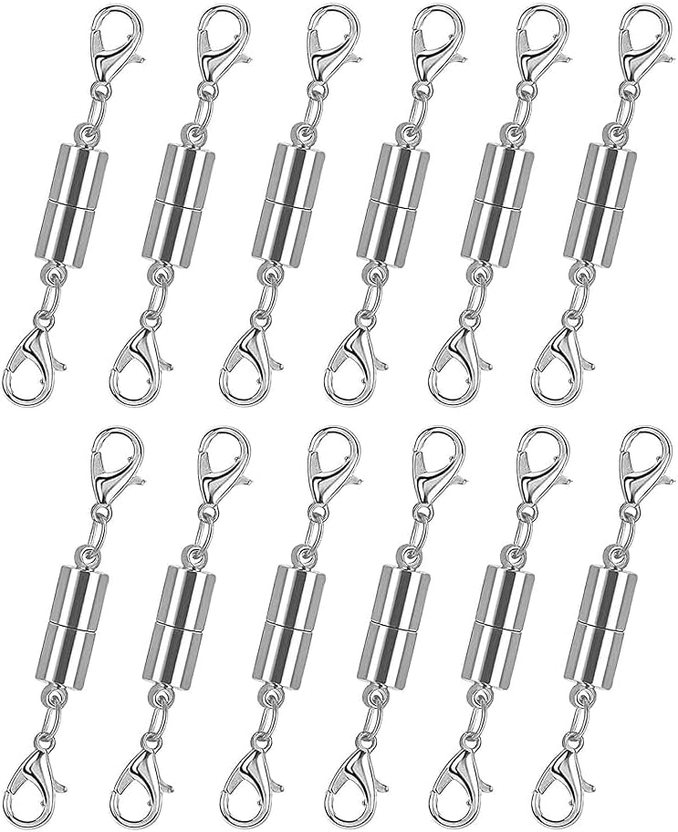 Bonison 12 Pack Magnetic Necklace Clasps and Closures. Necklace Jewelry Extender with Strong Magnet. for Jewelry Necklace Bracelet Making. Gold and Silver Plating (12Pcs | Silver Cylinder) - Image 1