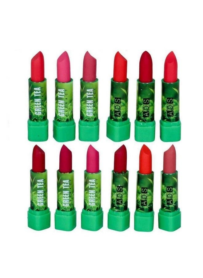 ADS - Green Tea Extract Matte Lipstick Set Of 12 With Multi Shades For Women & Girls ; Lipstick Multi Shades Lipstick - Image 1