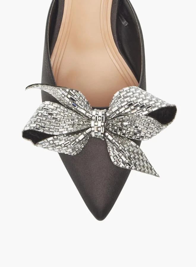 Celeste Womens Bow Embellished Slip-On Shoes With Kitten Heels