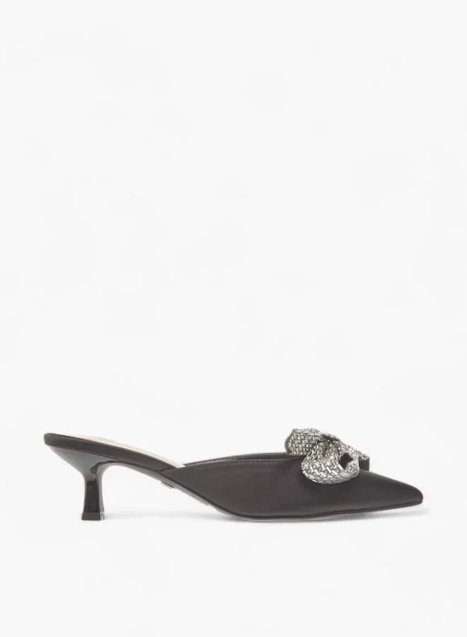 Celeste Womens Bow Embellished Slip-On Shoes With Kitten Heels