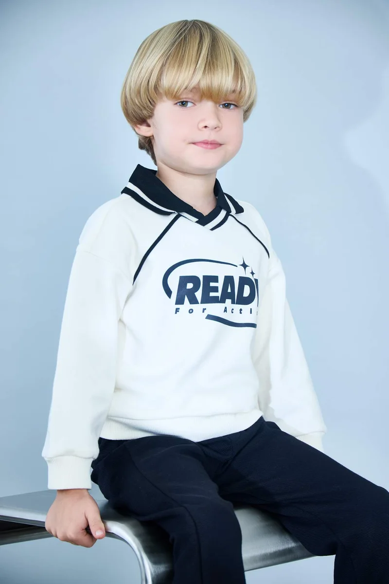 Defacto Baby Boy Mandarin Collar Printed Sweatshirt