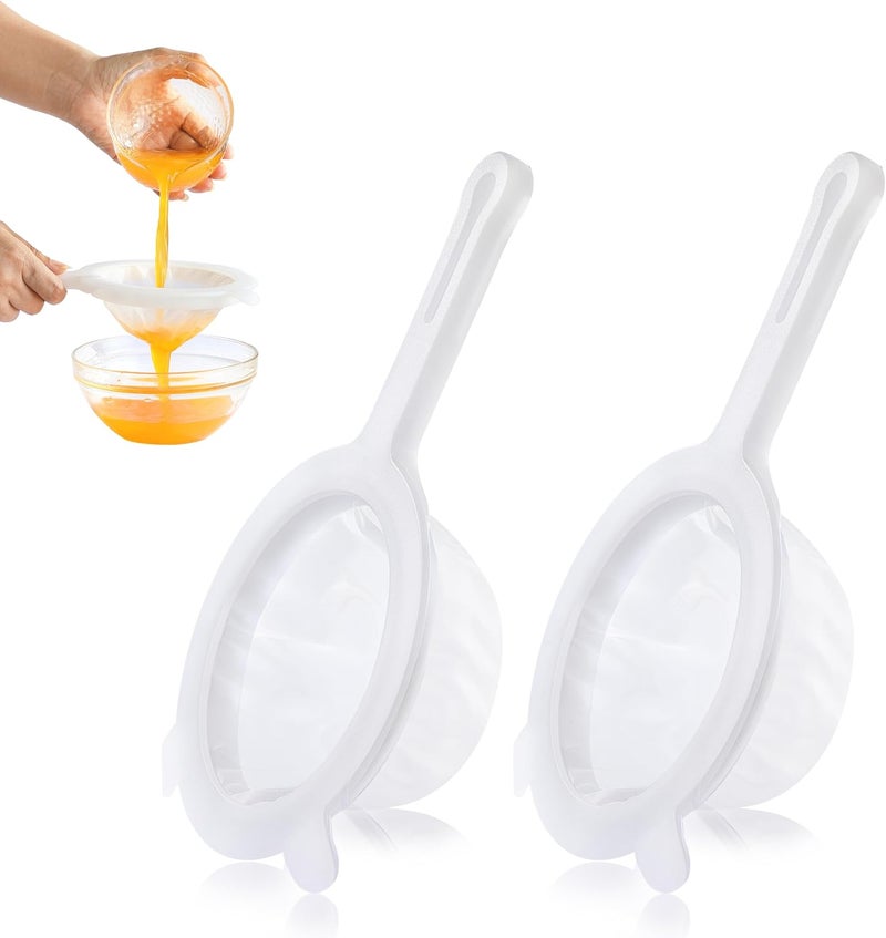 VRUIFA 2PCS Plastic Fine Mesh Strainer, Nylon Ultra Strainer for Juice,Yogurt, Coffee, Honey, Milk, Nut Milk with Handle (120+200Mesh) - Image 1